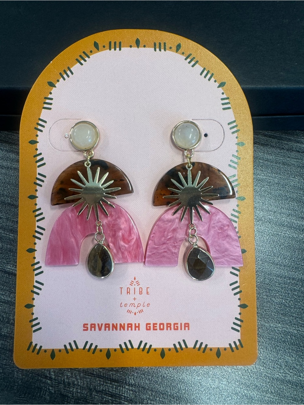 Savannah Georgia Pink & Brown Sunburst Statement Earrings by Tribe + Temple